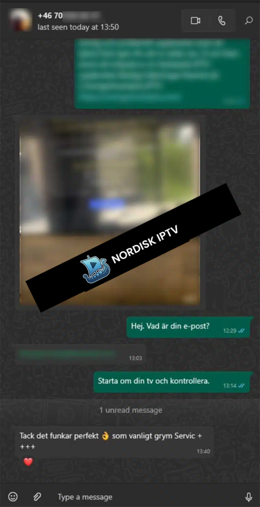 Positiv feedback på IPTV-tjänsten från nöjd kund