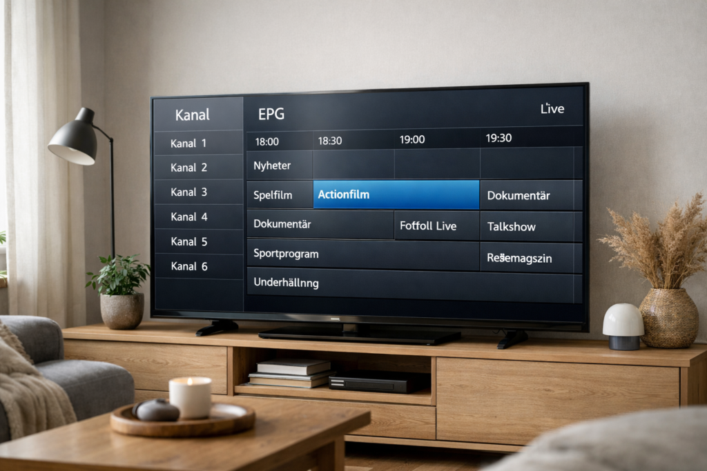 iptv streaming på Android TV visar ip tv stream och EPG i app