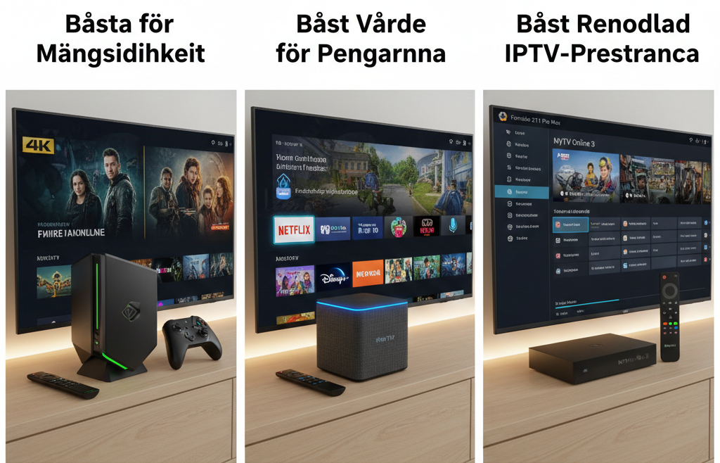 jämförelse av tre IPTV-boxar 2026