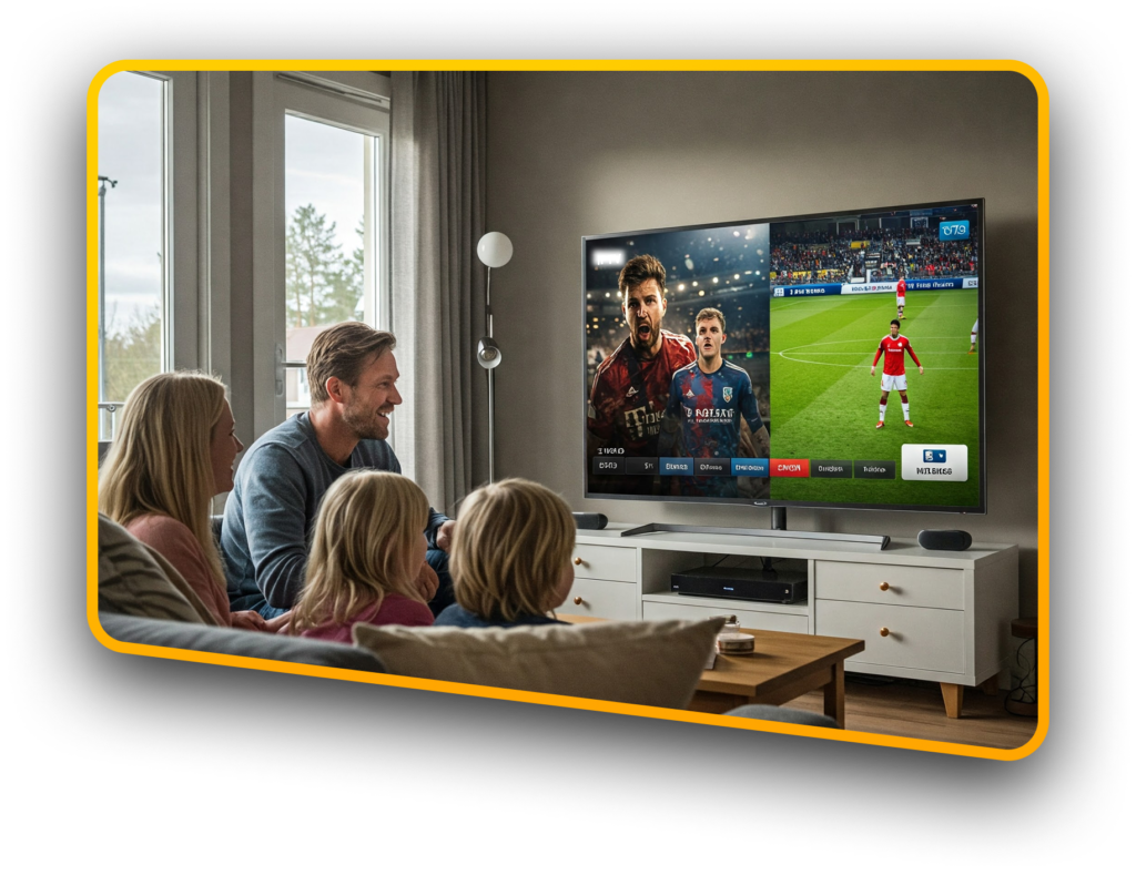 IPTV Norden / Familjen tittar på fotbollsmatcher via streaming